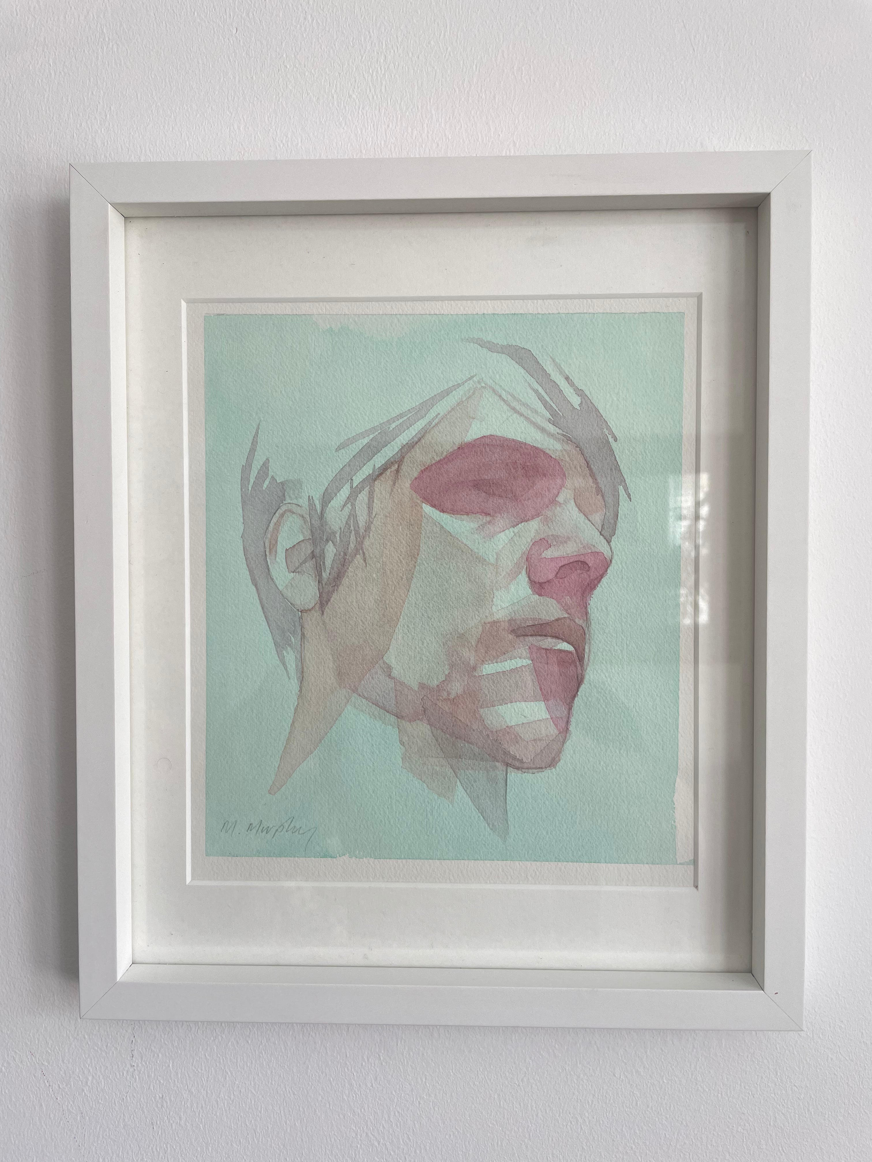 FRAMED & MOUNTED (untitled) Original signed watercolour abstract portrait painting