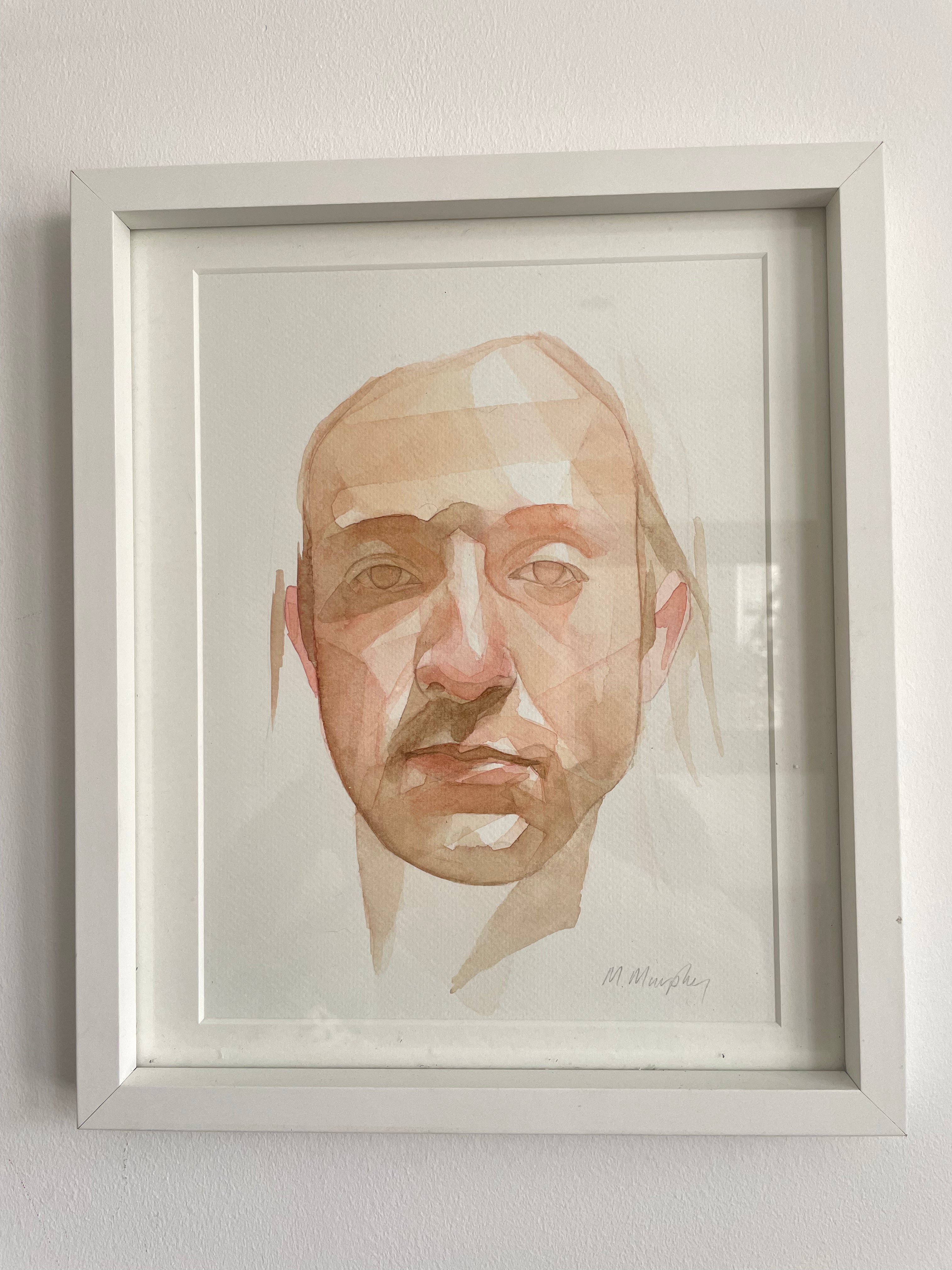 FRAMED & MOUNTED (untitled) Original signed watercolour abstract portrait painting
