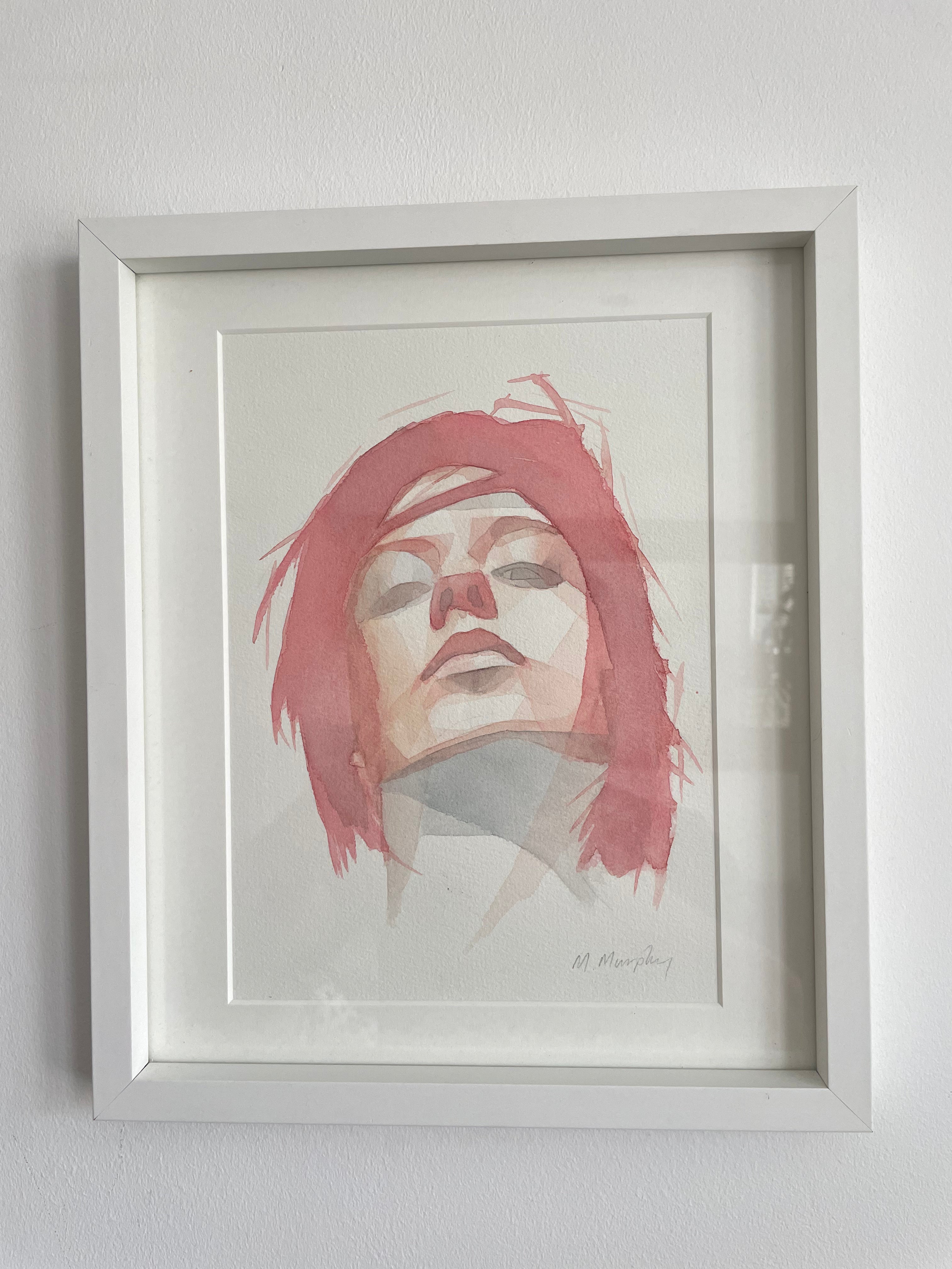 FRAMED & MOUNTED (untitled) Original signed watercolour abstract portrait painting
