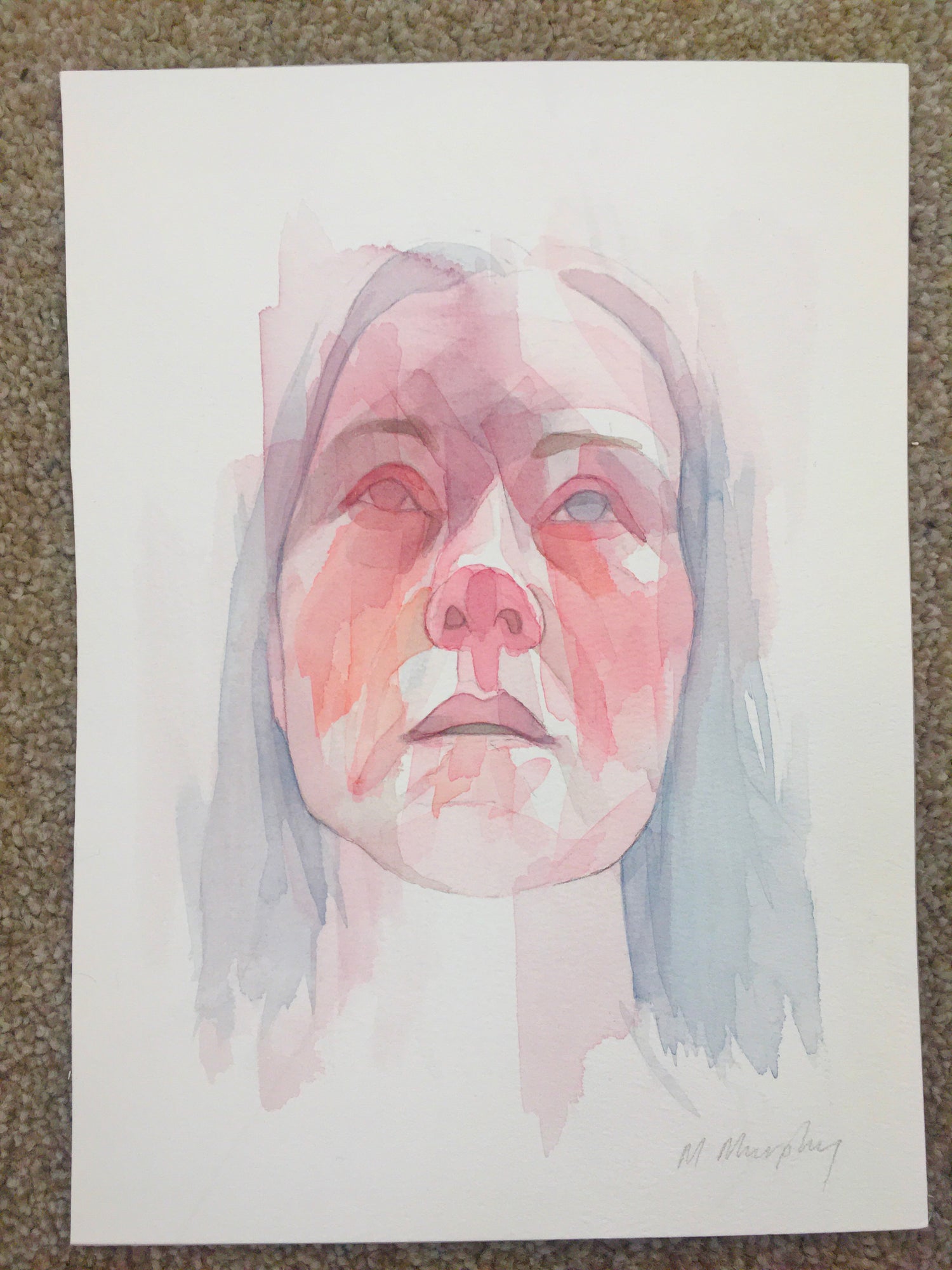 Claire Original watercolour abstract portrait painting