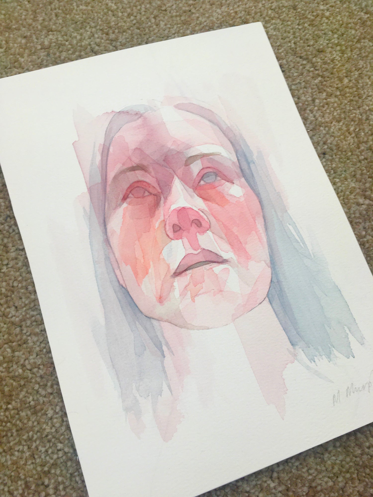 Claire Original watercolour abstract portrait painting
