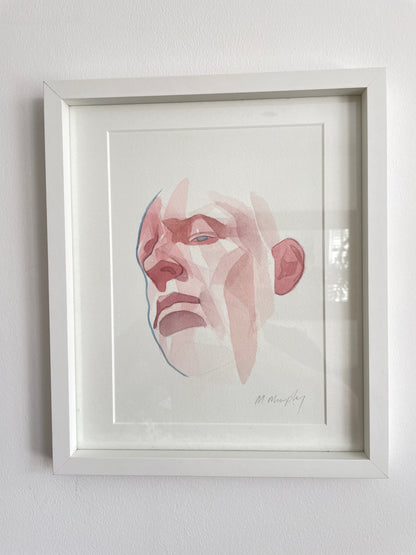FRAMED &amp; MOUNTED (untitled) Original signed watercolour abstract portrait painting