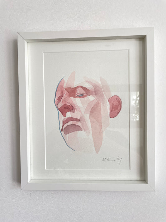 FRAMED & MOUNTED (untitled) Original signed watercolour abstract portrait painting