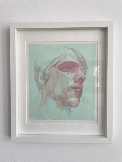 FRAMED &amp; MOUNTED (untitled) Original signed watercolour abstract portrait painting