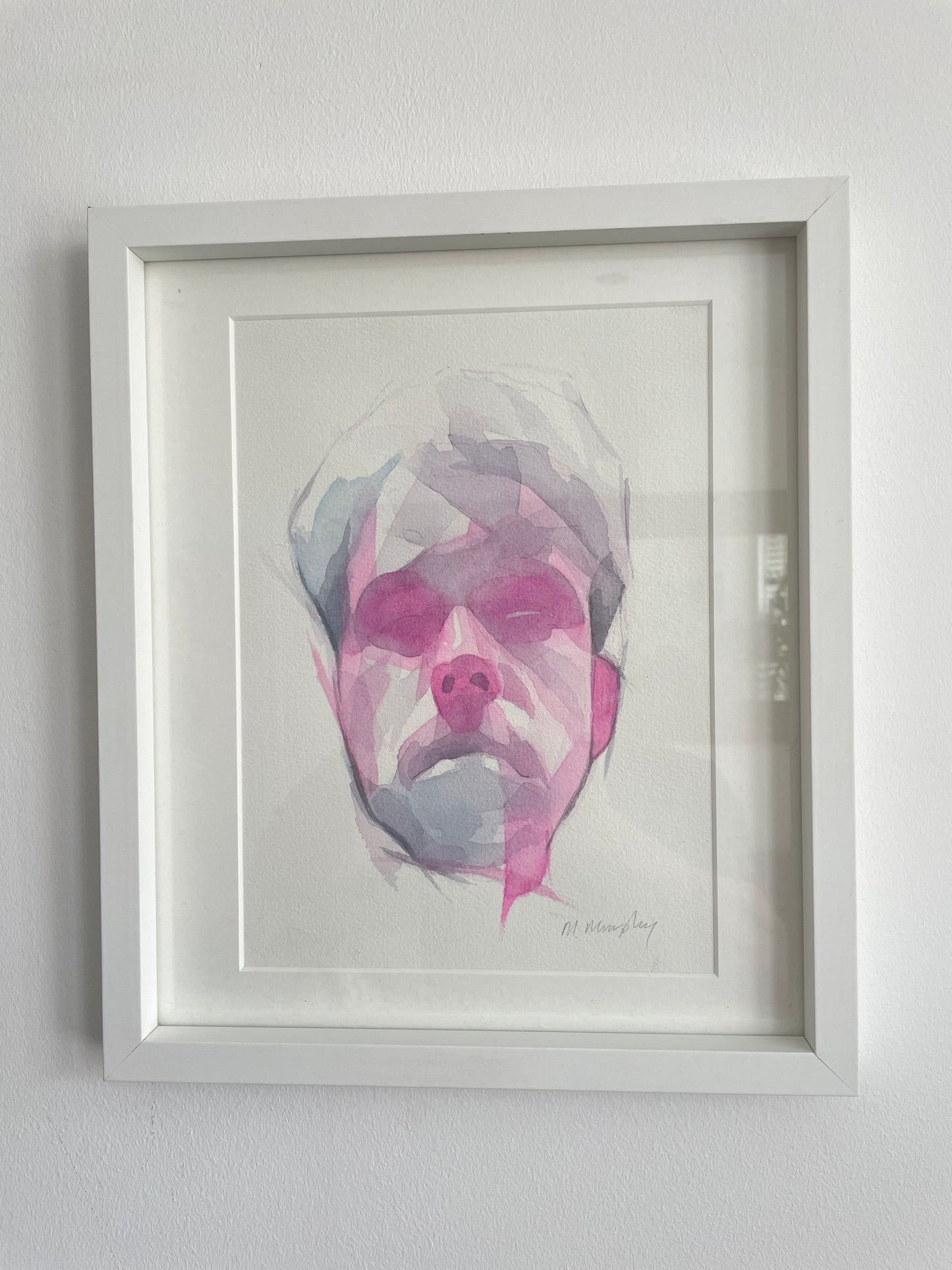 FRAMED & MOUNTED (untitled) Original signed watercolour abstract portrait painting