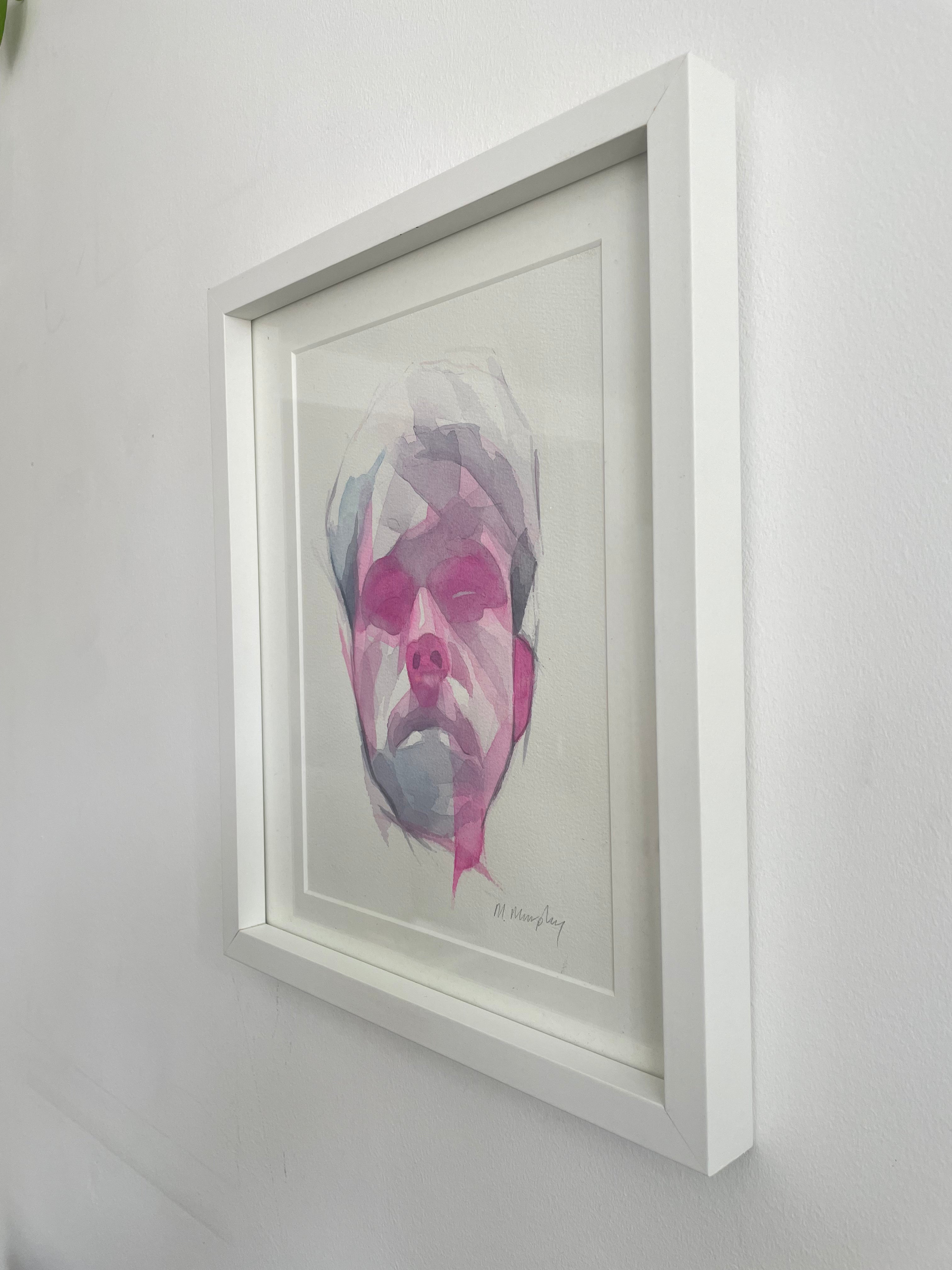 FRAMED &amp; MOUNTED (untitled) Original signed watercolour abstract portrait painting