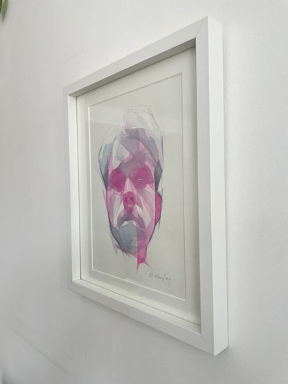 FRAMED &amp; MOUNTED (untitled) Original signed watercolour abstract portrait painting