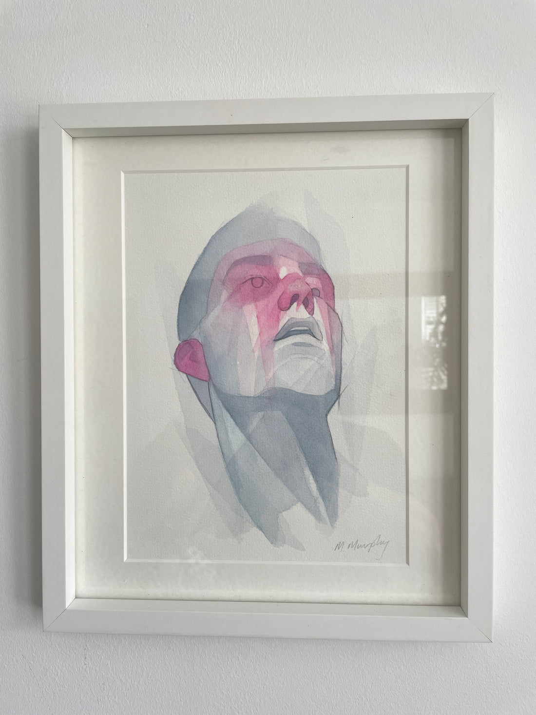 FRAMED &amp; MOUNTED (untitled) Original signed watercolour abstract portrait painting