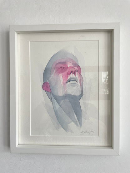 FRAMED &amp; MOUNTED (untitled) Original signed watercolour abstract portrait painting