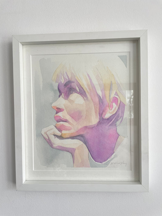 FRAMED & MOUNTED (untitled) Original signed watercolour abstract portrait painting