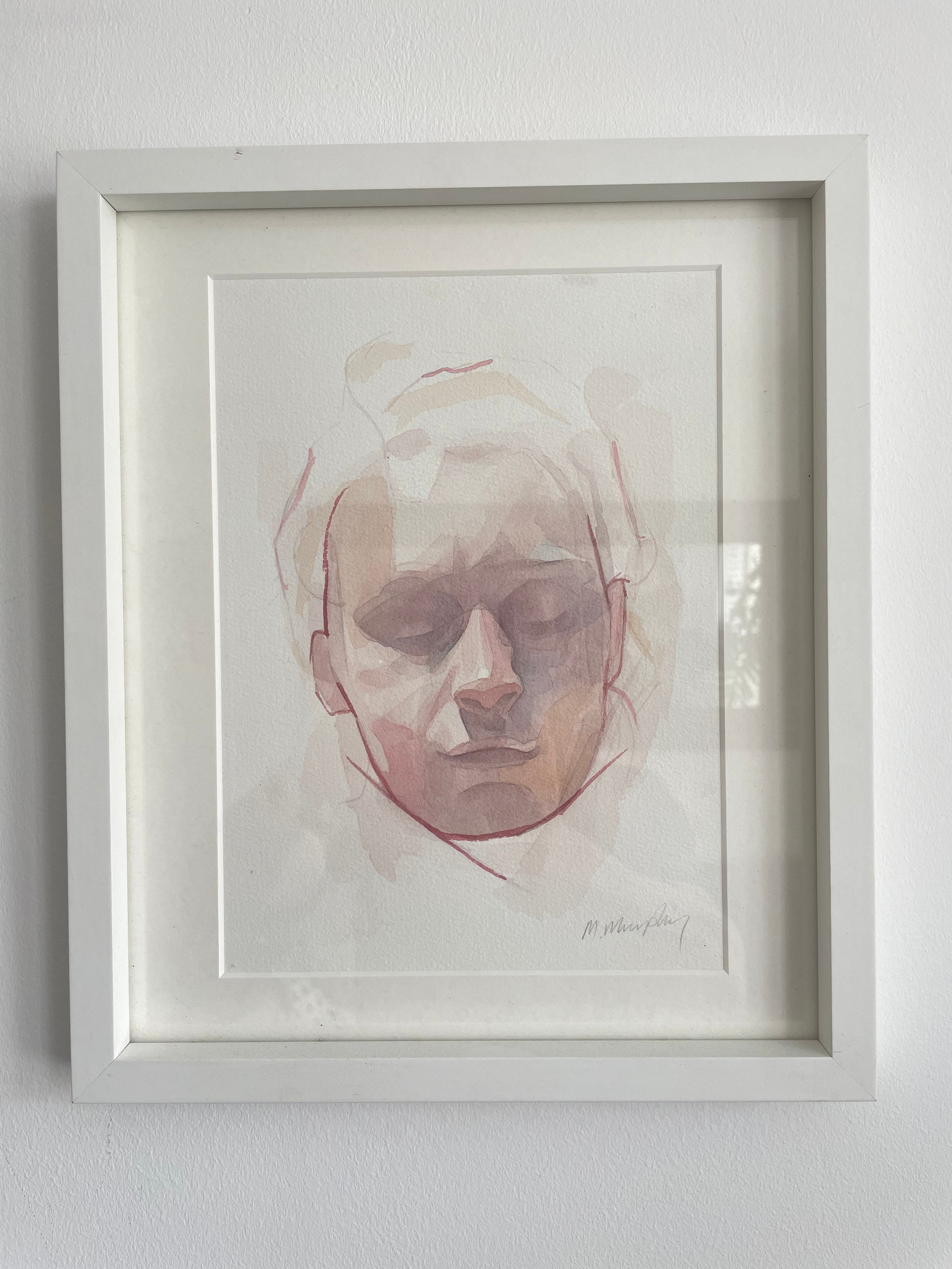 FRAMED &amp; MOUNTED (untitled) Original signed watercolour abstract portrait painting