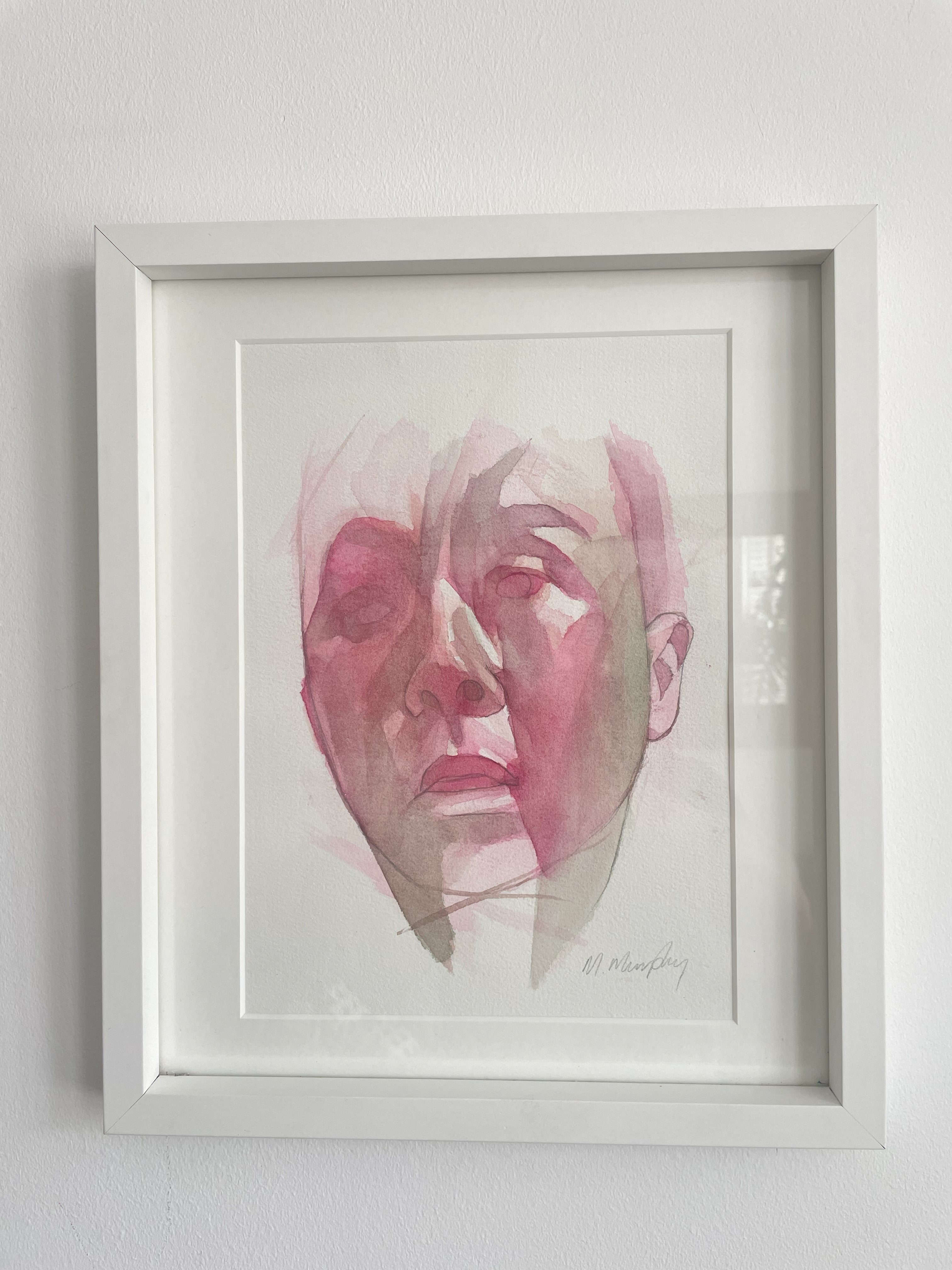 FRAMED &amp; MOUNTED (untitled) Original signed watercolour abstract portrait painting
