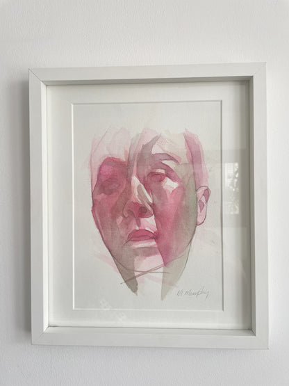 FRAMED &amp; MOUNTED (untitled) Original signed watercolour abstract portrait painting