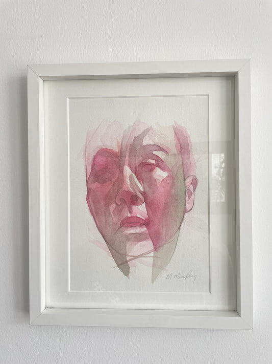 FRAMED & MOUNTED (untitled) Original signed watercolour abstract portrait painting