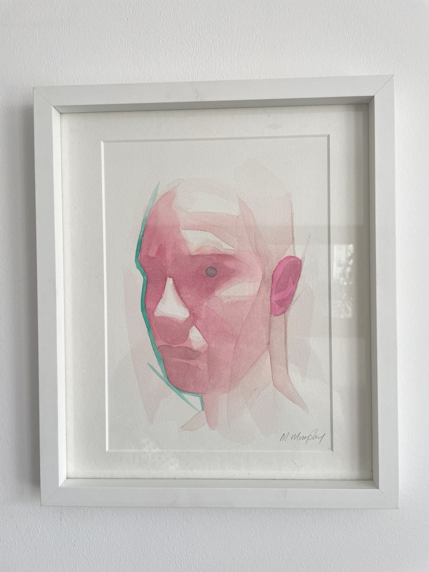 FRAMED & MOUNTED (untitled) Original signed watercolour abstract portrait painting