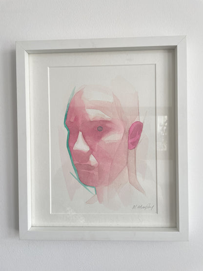FRAMED &amp; MOUNTED (untitled) Original signed watercolour abstract portrait painting