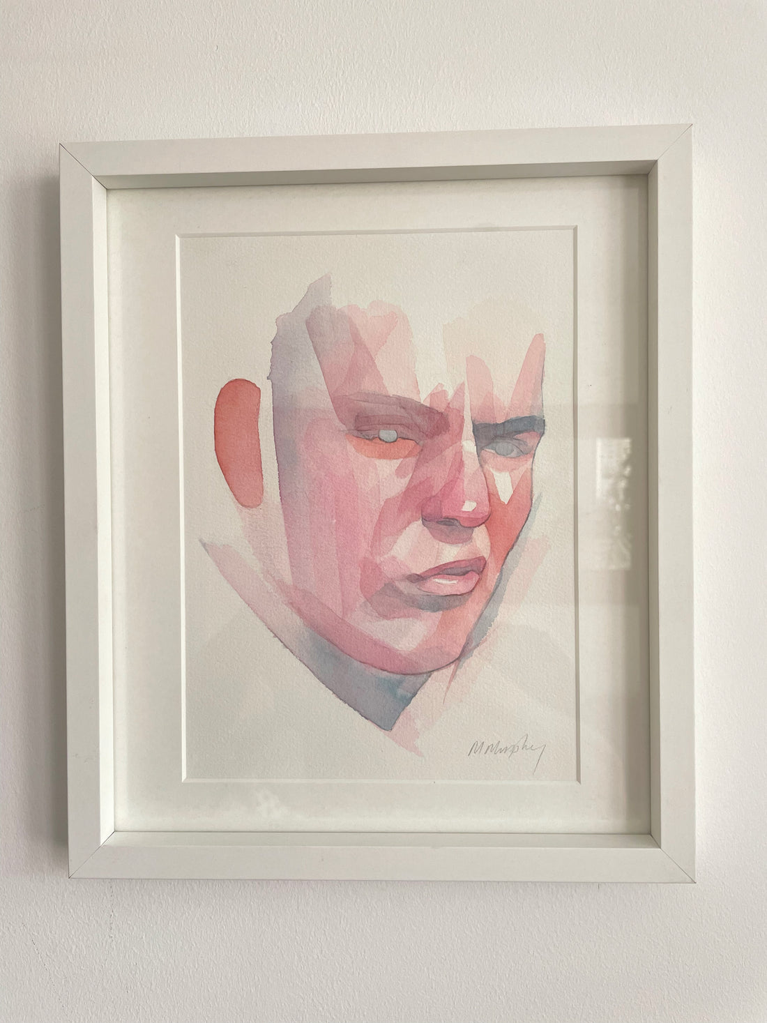 FRAMED &amp; MOUNTED (untitled) Original signed watercolour abstract portrait painting