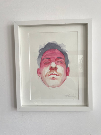 FRAMED &amp; MOUNTED (untitled) Original signed watercolour abstract portrait painting