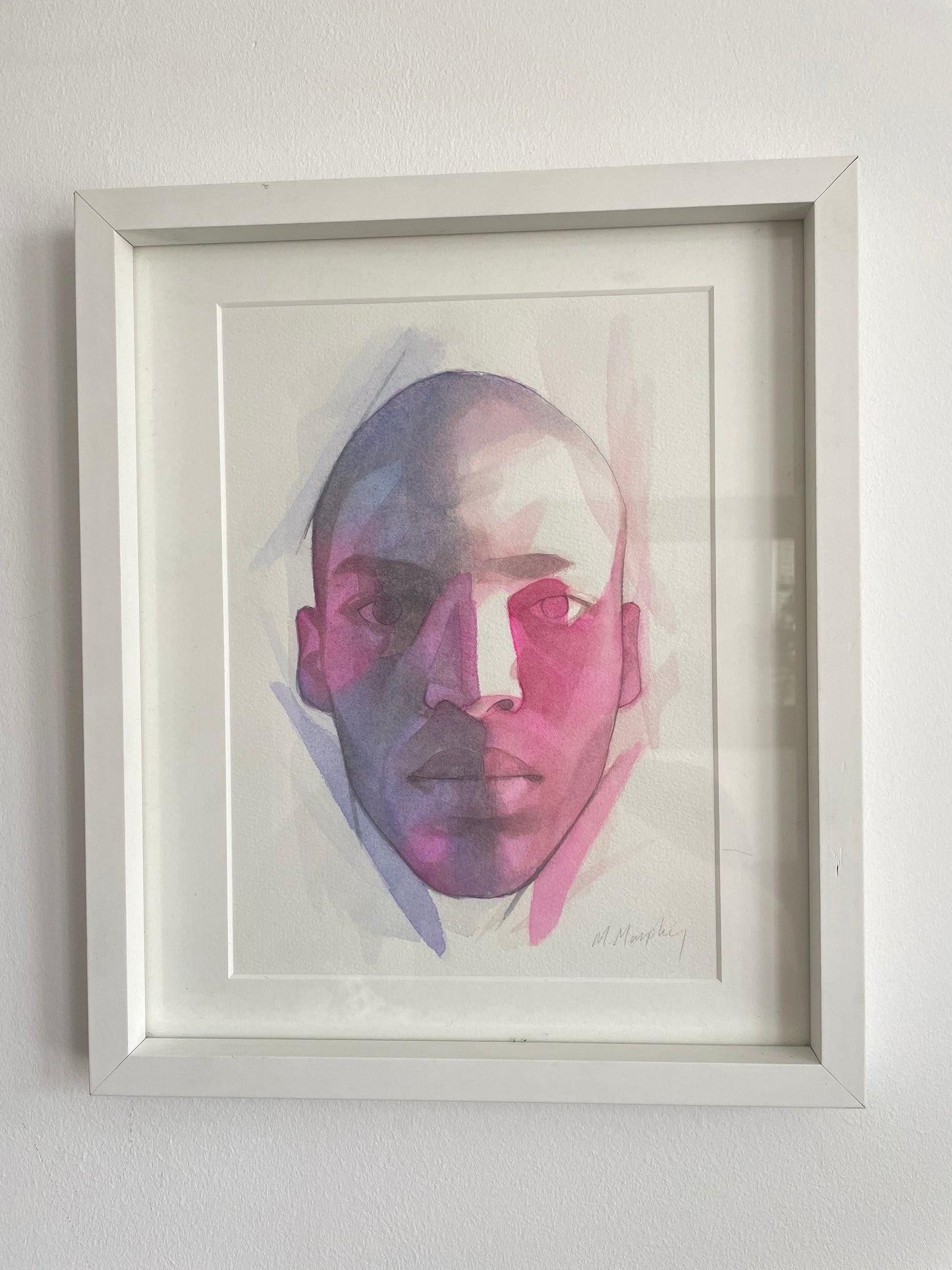 FRAMED & MOUNTED (untitled) Original signed watercolour abstract portrait painting