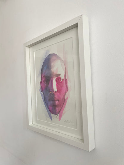 FRAMED &amp; MOUNTED (untitled) Original signed watercolour abstract portrait painting