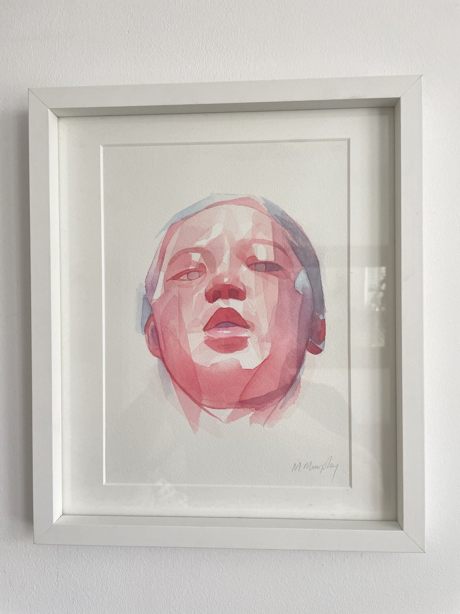 FRAMED &amp; MOUNTED (untitled) Original signed watercolour abstract portrait painting