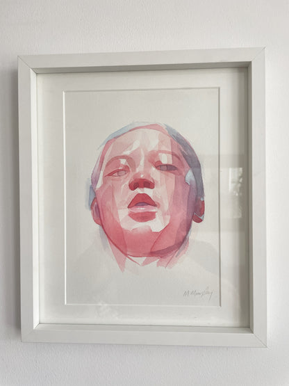FRAMED &amp; MOUNTED (untitled) Original signed watercolour abstract portrait painting