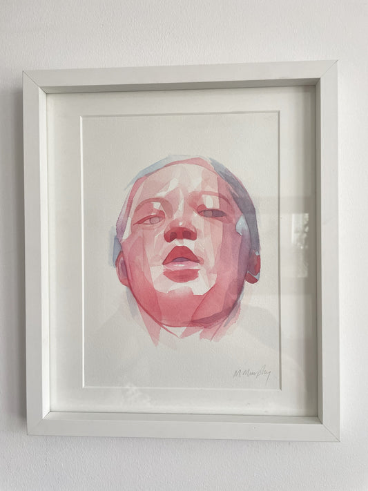 FRAMED & MOUNTED (untitled) Original signed watercolour abstract portrait painting