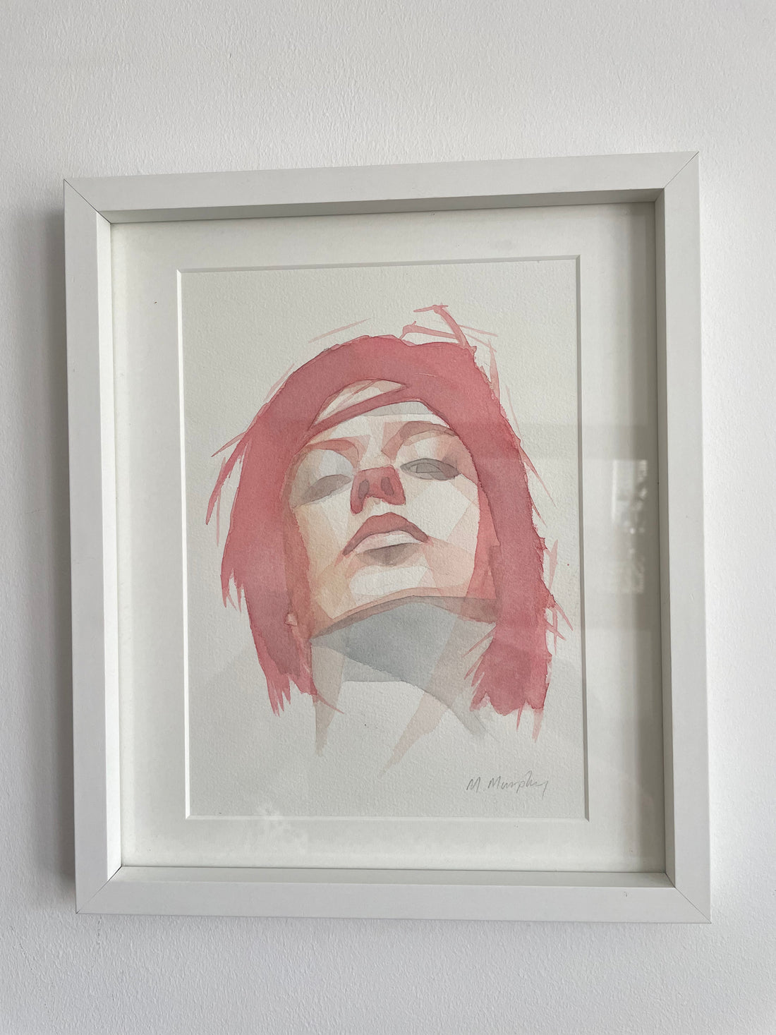 FRAMED &amp; MOUNTED (untitled) Original signed watercolour abstract portrait painting