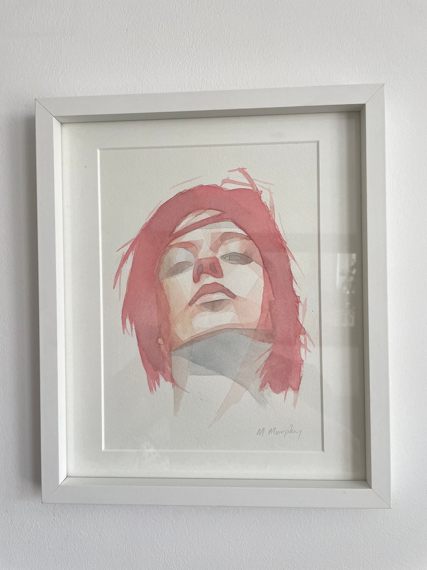 FRAMED & MOUNTED (untitled) Original signed watercolour abstract portrait painting