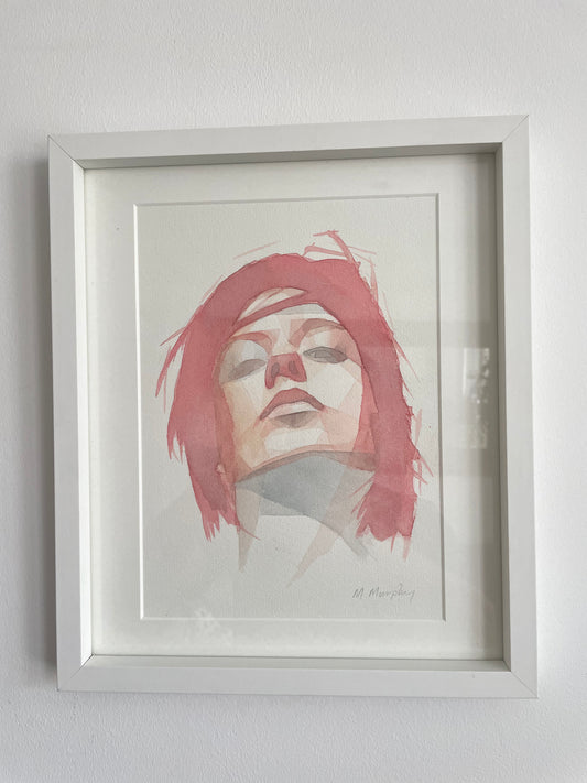 FRAMED & MOUNTED (untitled) Original signed watercolour abstract portrait painting