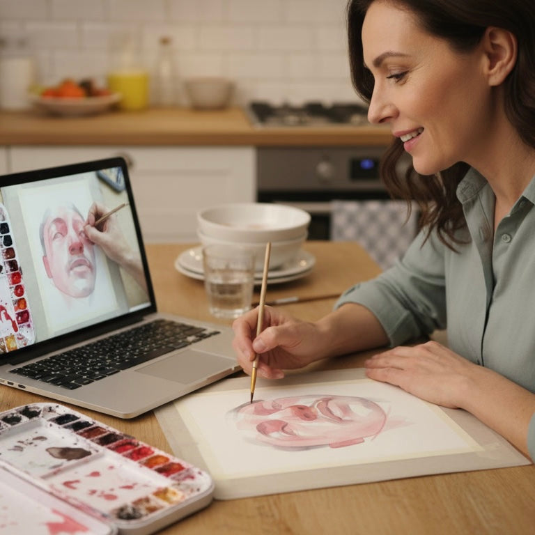 Painting a portrait while following the course