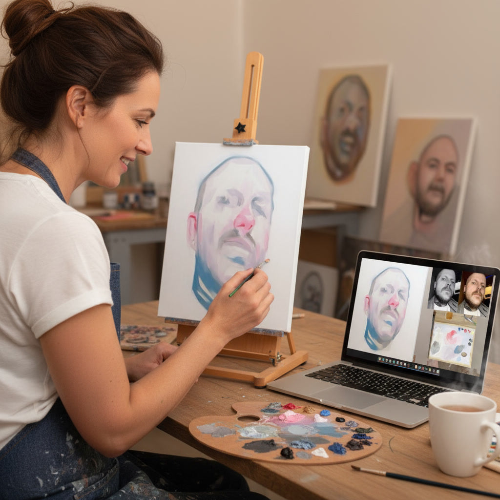 Painting a portrait while following the course